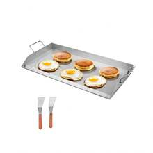 Stainless Steel Griddle 32x16 Inch, Gas Grill Griddle Plate For BBQ, Teppanyaki, Camping Cookware With Handle, Family Outdoor Cooking - Silver - View 1