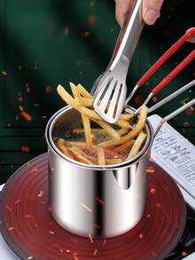 Stainless Steel Deep Fryer Set With Strainer Basket (Food Tongs Sold Separately), Available In 1200ml And 1800ml Capacities, Easy To Clean, Multi-Purpose Kitchen Tool For Frying And Boiling Food, Ideal For Daily Cooking In Apartments And Homes - Multicolor - View 5