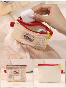 1 buah Tas Kosmetik Jaring Perjalanan dengan Resleting Ganda, Tas Penyimpanan Portabel Anti-Hilang untuk Lipstik dan Produk Perawatan Kulit, Kemasan Kapasitas Besar, Tas Makeup - MultiWarna - View 2