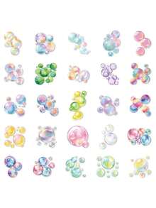 50PCS,Coloured Bubbles Mobile Phone Stickers,PET Material,Creative And Aesthetic Design Transparent Sticker,Suitable For Mobile Phone Cases, Tablets, Laptops, Suitcases, Cars, Notebooks, Handwritten Diaries, Scrapbook Supplies - 50pcs - View 3