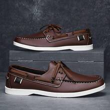 Men's Bean Loafers Comfortable All-Season New Style Slip-On Sneakers Fashion Shoes Niche Design British Style Shoes Business Casual Daily Walking Shoes, Vintage Round Toe Thick Sole Men's Dress Shoes Fashion Wear-Resistant Casual Men's Shoes - Brown - View 3