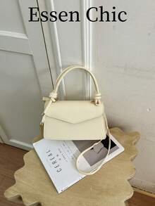 1 pieza Bolso de mano cuadrado pequeño de color blanco sólido de PU para mujeres - Blanco - Ver 7