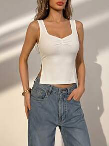 Soulscape Petite White Casual Sleeveless Basic Vest Top, For Daily Wear, Summer Outing, Work Out, Vacation & Festival - White - View 1
