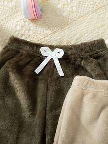 3pcs/Set Girls' Casual Daily Outing Fashion Solid Color Fleece Lined Thick Straight Leg Long Pants, Autumn/Winter - Multicolor - View 6