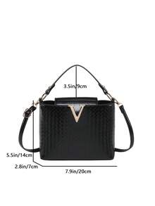 1pc Women's Fashion Commuter Solid Color All-Season Handbag, Portable Versatile Luxury Shoulder Bag, High-Quality Woven Texture Crossbody Bag, Suitable For Dating, Shopping, Gift, Work - Black - View 2