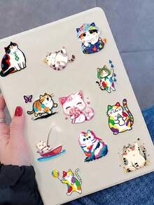 50Pcs Colorful Graffiti Art Cat Stickers – Versatile Decals For Scrapbooking, Journaling, Card Making & DIY Crafts | Vibrant Rainbow Splash Paint Kitten Daily Life Designs Playful, Hat & Musical Kitty Assorted Patterns ﻿ - Multicolor - View 5