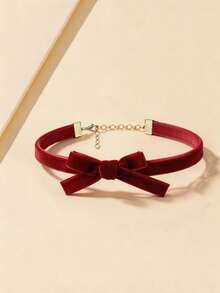 1pc Women's Vintage Gothic Velvet Bow Choker Necklace, Fashionable Personalized Collarbone Chain Necklace - Multicolor - View 7