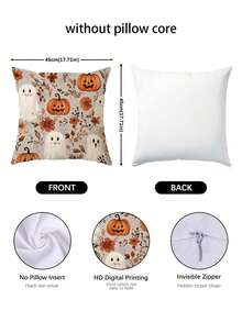 2pcs Cute Ghost Pumpkin Floral Pillow Covers, Vintage Autumn Wildflower Cute Ghost Jack-O'-Lantern Decorative Throw Pillow Covers, Suitable For Halloween, Country Farmhouse, Sofa, Bedroom, Porch, Pastoral Style Holiday Home Decor, Autumn Soft Furnishing - Multicolor - View 4