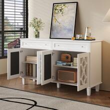 Sideboard With 4 Mirror Doors And Drawers - MDF White Cabinet - White - View 4