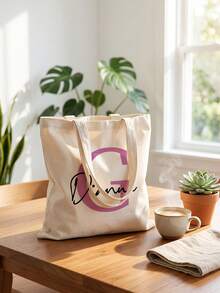 Customized Name Halloween Ghost Letter Tote Bag, Personalized Pumpkin Bat Pattern Canvas Handbag, Large Capacity Reusable Holiday Party Gift Shopping Shoulder Bag - Multicolor - View 3