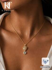 KAHOOT 925 Sterling Silver 2ct Moissanite Leopard Head Design Necklace, Unisex Couple Necklace, Suitable For Daily Wear, Dating, Party And Gathering - Gold - View 2