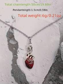 Unique Gothic Bat & Red Heart Pendant Necklace - Perfect Halloween Accessory For Men, Punk Style - Multicolor - View 3
