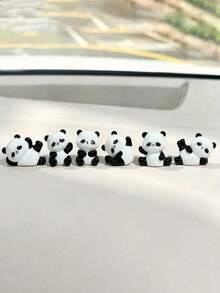 6pcs Creative Cute Panda Car Desktop Ornament, Mini Dashboard Interior Decoration, DIY Landscape Decor Hanging Accessories - Red Panda - View 4