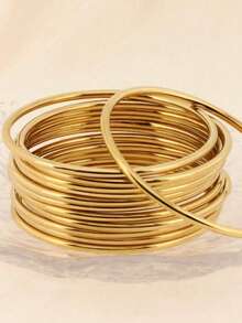 Pulsera de mujer de acero inoxidable chapada en oro de imitación de 18K, pulsera básica minimalista de lujo y moda, joyería resistente al agua - Dorado - Ver 7
