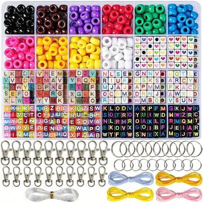 Aqltidiz - Kit de fabricación de llaveros con abalorio, 660 piezas de suministros de bolsa con abalorio de letra, abalorio de corazón, ganchos giratorios, llaveros y cuerdas resistentes, ideal como