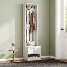 Hall Tree White Made Of Wood For Entryway And Hallway - 白色 - 查看 4