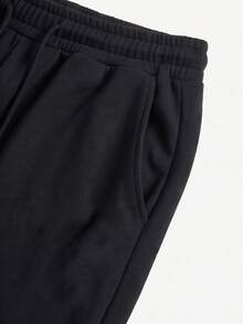 SU ER Men's Summer Loose Drawstring Elastic Waist Casual Pants, Draped Lazy Wide Leg Long Trousers - Black - View 7