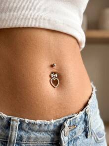 Rhinestone Heart Bow Fashion Belly Button Ring - Multicolor - View 7