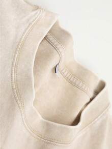 1pc Local Shopping Plus Size 230g Heavyweight 100% Cotton Vintage Washed Basic Oversized T-Shirt - 杏色 - 查看 3