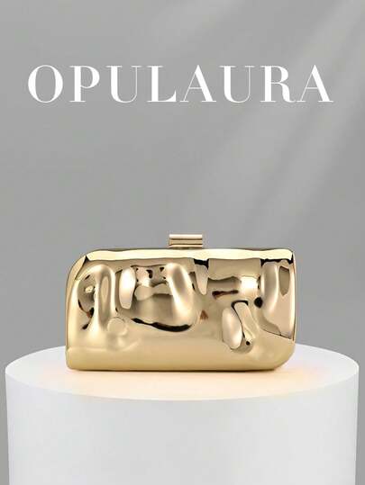 OpulAura 1件金色歐美風女款壓克力晚宴手拿包，不對稱方盒設計搭配撞色扣環，適合派對、宴會/婚禮、情人節場合