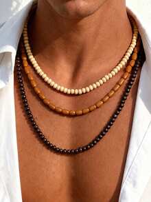 1pc Bohemian Style Wooden Beaded Necklace, Suitable For Vacation And Party Wear, Ideal Gift For Family And Friends, Men's Multi-Layer Necklace - Multi-layer Beaded Necklace - View 1