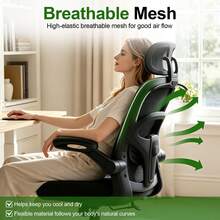 Ergonomic Office Chair & Height Adjustable Desk Chair Set, Swivel Mesh Desk Chair With Foldable Armrest, Adjustable Headrest & Lumbar Support For Home Office - Black - View 6