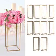 10 soportes de flores modernos dorados para bodas y fiestas: decoración DIY con base rectangular estable, fácil montaje y almacenamiento, marco de hierro de alta calidad (60 cm, capacidad de 11 libras) - Dorado - Ver 10