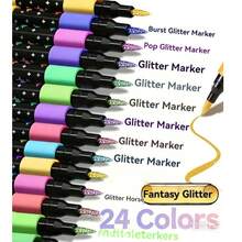 24 Colors Dual-Tip Glitter Pens With Quick-Drying Ink - Dual-Head Dual-Color Glitter, Suitable For Scrapbooking, Card Making, Journaling, Dual-Head Drawing Pens - Glitter Pen Set, Highlighter, Student Supplies, Student Essentials - Sets - View 5