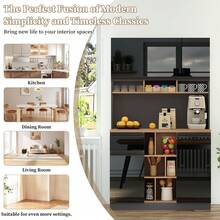 Modern White Sideboard - Adjustable Shelves - Black and Natural - View 10