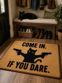 1pc Funny Black Cat Welcome Doormat, Creative Cartoon Kitten Holding Gun With Sassy Expression Print, Plush Rectangular Rug, Entryway Door Mat, Gag Gift, Quirky Home Decor, Suitable For Front Door Entrance Hallway Living Room Bedroom, Cat Lover Housewarming Gift - Black - View 15