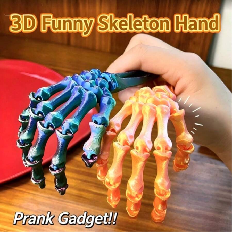 1pc-2026 New 3D Printed Skeleton Hand Prank Toy Jointed Movable Halloween Wolf Claw Halloween Gift Perfect Gift-Fun Gift-Birthday Gift-Holiday Gift-Gift