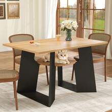 Pet Friendly Dining Table With Side Shelf And Tray - Rectangle, 130x85x75 Cm - 黑與自然 - 查看 6