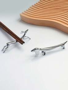 2pcs Set 1pc Dachshund Utensil Holder + 1pc Storage Bag, Alloy Chopstick/Fork Rest, Home Kitchen Dining Table Decor - View 4