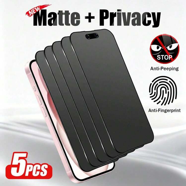 XINHONGYU 5pcs Privacy Anti-Peeping Matte Ceramic Screen Protector, Fashion Design, Premium Material, Scratch-Resistant And Wear-Resistant, Suitable For Tech Consumers' Smartphone Protection Film, Compatible With IPhone 17 16 15 14 13 12 11 Pro Max Mini XR X XS Max 7 8 Plus SE, 14 Plus 17Air - Black - View 21