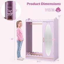 Kids Dress Up Storage With Full Length Mirror, Single Door Cabinet, Hanging Rod Pink - Pink - View 5