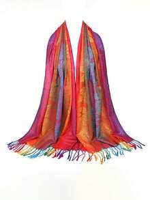 1pc Colorful Gradual Change Cashew Nut Long Tassel Shawl And Wraps Soft Lightweight Accessories Women Evening Dresses Party Travel Office Wedding Gift - Pink - View 8