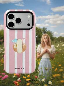 GIIPPA 1 pezzo Custodia per telefono con sfondo a righe dipinto a mano rosa chiaro e motivo a cocco, compatibile con Phone 17 Pro Max, Phone 16 Pro Max, 15 Pro Max, 14 Pro Max, custodia per telefono di alta moda coreana divertente, compatibile con 11/12/13/14/15/16 Pro Max Plus, design elegante adatto per uomini e donne, regalo perfetto per la fidanzata per Natale, San Valentino, Pasqua, stagione dei matrimoni e compleanno! - Blu e Bianco - Visualizzare 8