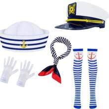 1/4/3件組女款水手服配件套裝 - 海軍帽、圍巾與長襪，適用於裝扮、主題派對、Cosplay、萬聖節、嘉年華、船上派對、船長角色扮演、航海角色扮演、航海服裝 - 彩色 - 查看 11