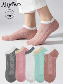 5 pares de calcetines de algodón para mujer, calcetines cortos, calcetines lindos, calcetines para todas las estaciones, detalle transpirable, absorción de humedad, suaves y lisos, adecuados para diversas festividades, deportes, casual, negocios y otros usos diarios, usables todo el año, combinación de colores aleatoria. - Multicolor - Ver 2