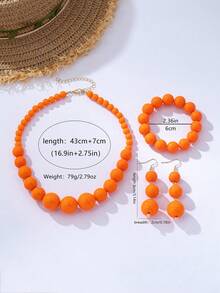 4pcs Bohemian Style Acrylic Asymmetrical Geometric Beaded Pendant Bracelet, Earrings, Necklace Set Suitable For Women's Daily, Summer, Vacation, Party, Festival Wear - Orange - View 6