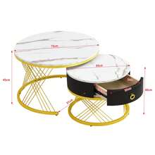 Set Of 2 Elegant Modular Coffee Table Set – Table With Drawers – Black And Gold - 白色 - 查看 3