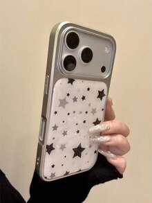 Casing Ponsel Ins Style Motif Bintang Hitam & Abu-abu Korea Kompatibel dengan Apple 17 Pro Max, 17 Pro, 16 Pro, 13, 12, 11, 14 Pro, 15 Pro, Casing Pelindung Anti Jatuh Premium, Desain Unik, Tekstur Lem Tetes Mirip Air - Hitam dan Putih - View 3