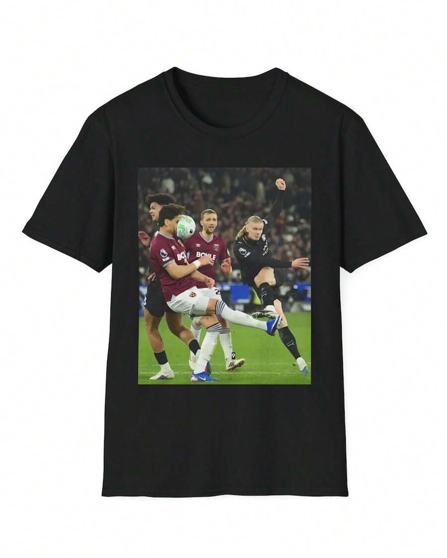 Camiseta Divertida con Meme de Fútbol, Camiseta con la Cara de Haaland y Álvarez, Camiseta del Momento Viral Manchester City vs West Ham, Camiseta Gráfica de Fútbol, Regalo Deportivo - Negro - Ver 1