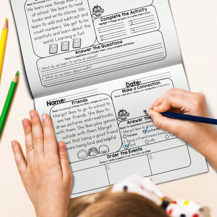 Children's English Learning Journal - Early Reading And Writing Practice Book With Picture Aids And Question Pages | Educational Daily Learning Notebook For Preschool And Kindergarten - Reading Comprehension Pad - View 1