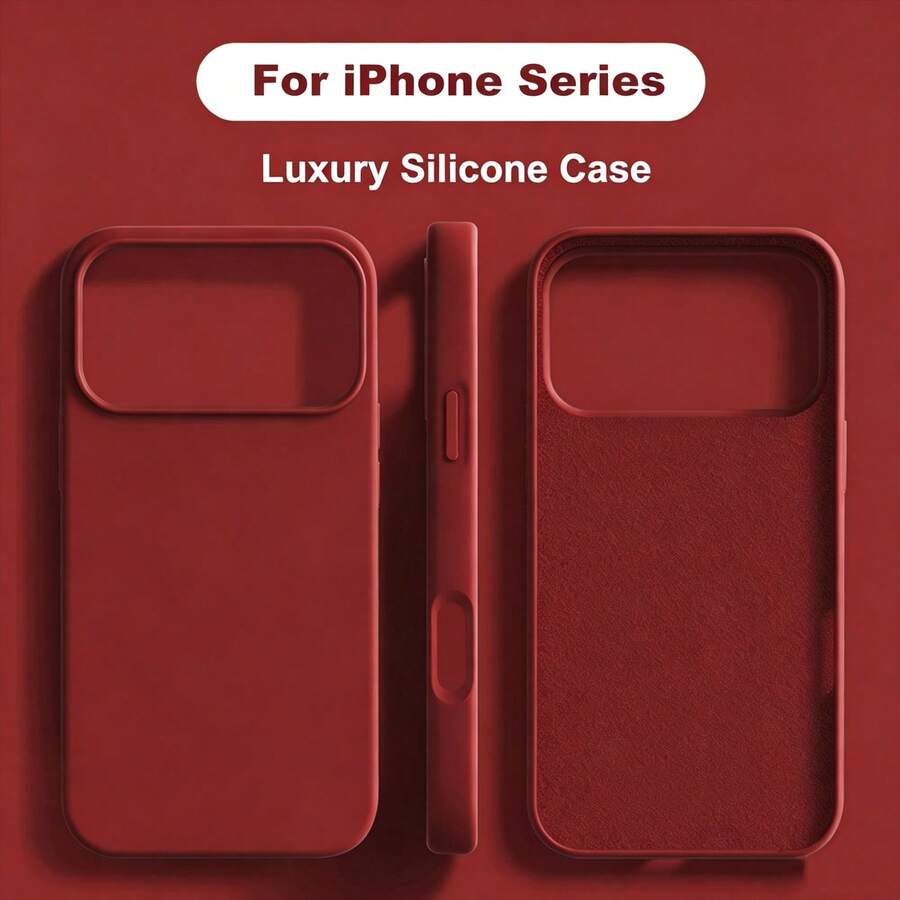 Liquid Silicone 3-Layer Full Coverage Soft Gel Rubber Phone Case Compatible With IPhone 17 Pro 17 Pro Max 17, Fresh Summer Color, Shockproof Protective Shell With Anti-Scratch Microfiber Lining, Compatible With IPhone 13 11 16 Pro Max 15 14 Plus 12 Mini XS Max 7 8 Plus - Chinese Red - View 1