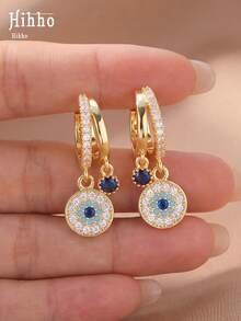 Hihho 1 Pair Luxury Exquisite Devil Eye Round Stud Earrings, Delicate And Lively Women's Ear Jewelry Suitable For Daily Commute, Dinner, Party Wear - Evil Eye - View 4