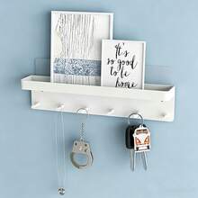 1pc Wall-Mounted 6-Hook Key Rack, Dual-Direction Design, Easy Installation For Keys And Mail. Suitable For Entryway, Hallway, Office And Other Locations, Black Surface Design. - Multicolor - View 1