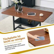 Rectangle Dining Table Industrial Style Walnut Finish, Seats 4-6 People, With Shelf And Black Metal - 黑胡桃木 - 查看 7