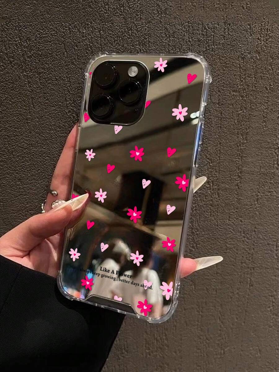 Funda de teléfono con espejo de texto inspirador con corazón de margarita rosa diminuta compatible con IPhone 11/17/17pro/13/14/15/15pro/15 Plus/15 Promax/16/16pro/16plus/16promax/7 8 Plus/X/Xs Max/Xr/17Air/12pro/13pro/14pro/17Promax/13mini/11promax/12promax/13promax/14promax/14plus/7/8/Se &Compatible con Samsung Galaxy/A54 A14 A15 S23 S24 S24ultra S25 A07 A17 S26 A57, cubierta de espejo de maquillaje reflectante rosa suave y femenina de dopamina - Multicolor - Ver 1