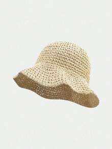1pc Women's Classic Hollow Out Breathable Straw Hat - Beige - View 1